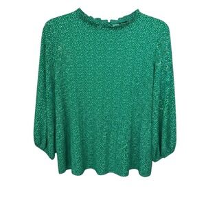 Adrianna Papell Ruffle Neck Knit Top Green Floral NWT Peasant  Medium